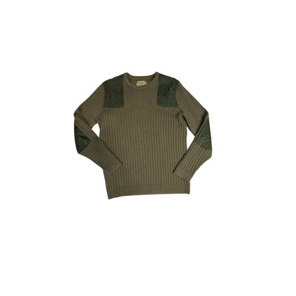 L.L. Bean Other - L.L.Bean Field Patch Sweater Men’s XL Tall Merino Wool Army Green Quilted Elbows